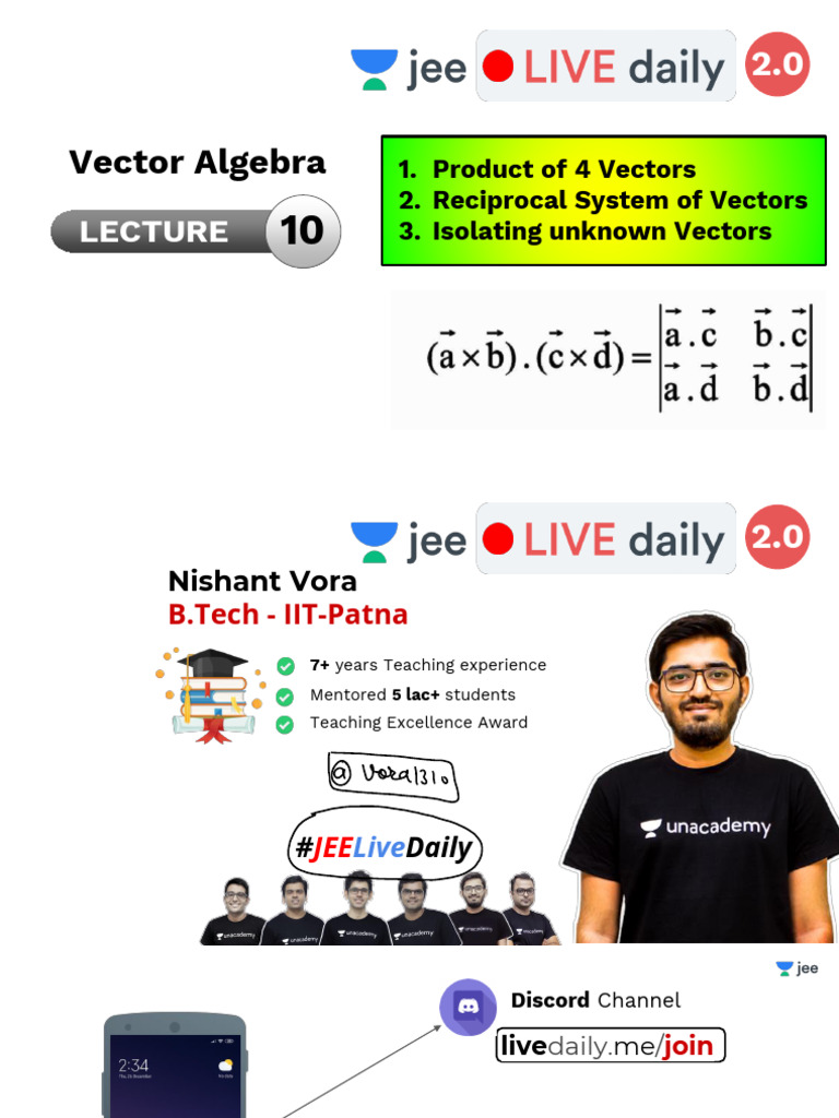 (L10) - (JEE 2.0) - Vector Algebra - 19th Nov | PDF | Mathematical ...