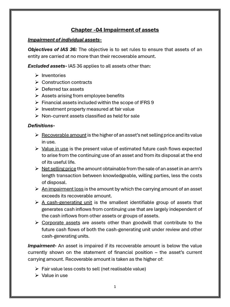 Asset Impairment Under IAS 36 Explained | PDF | Fair Value | Goodwill ...