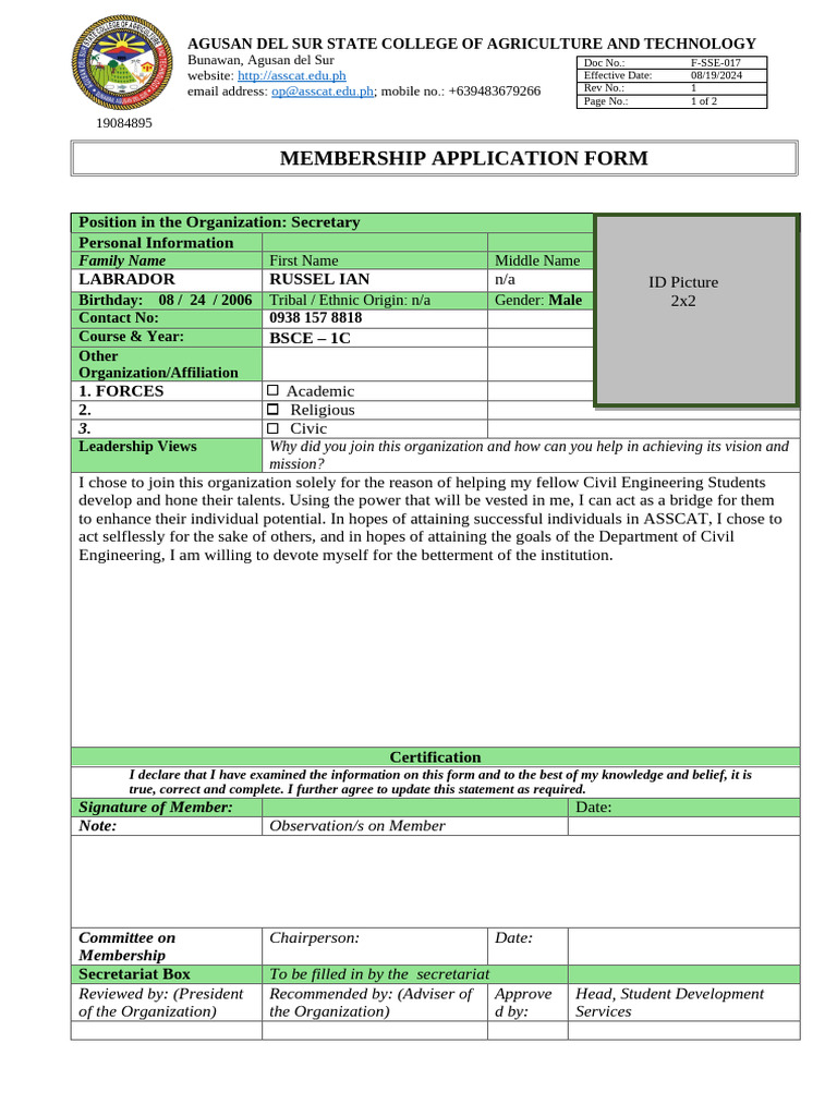 ASSCAT Membership Application Form | PDF