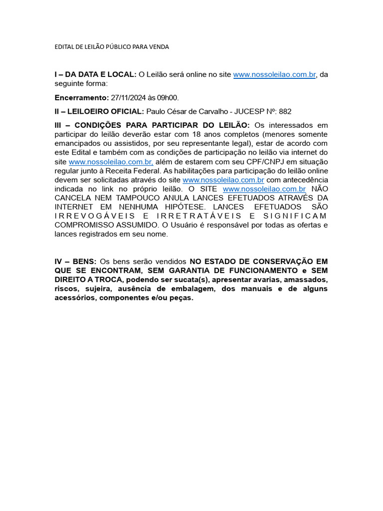 condicoes-de-venda-673b8d6cd2fb0 | PDF | Leilão