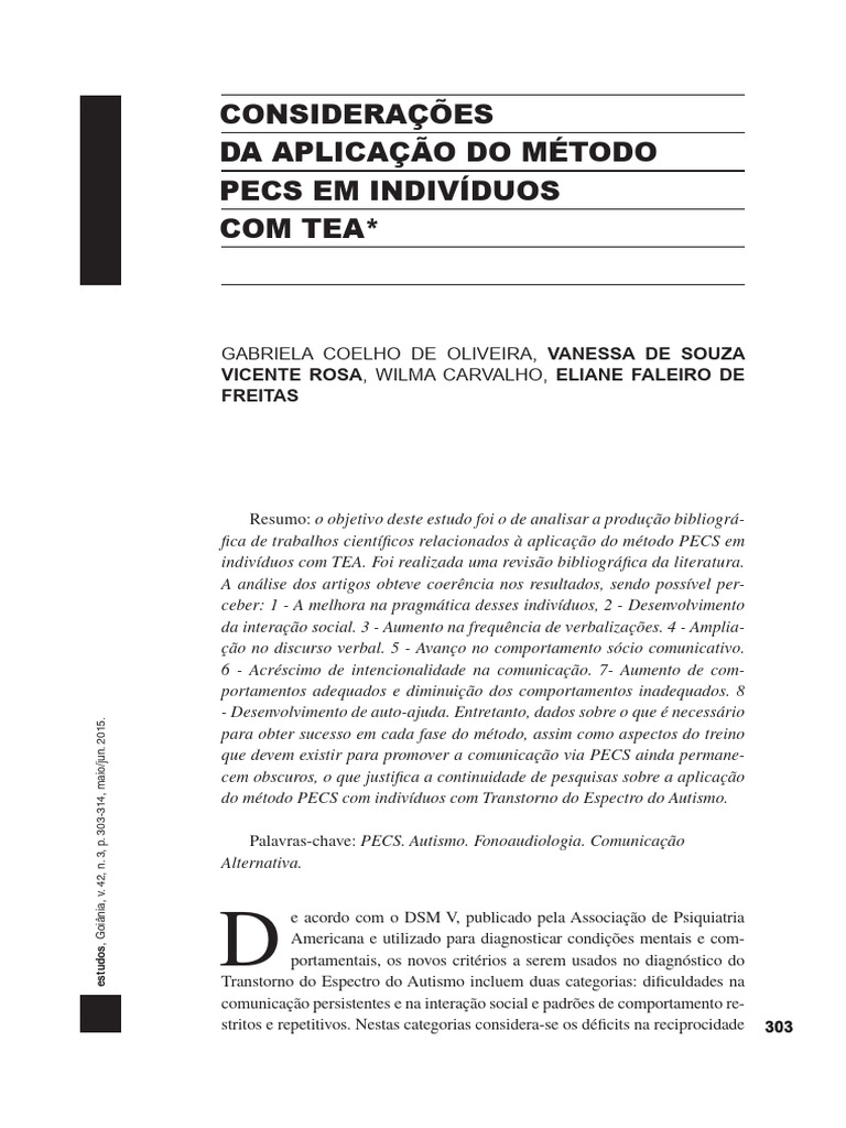 CONSIDERAÇÕES DA APLICAÇÃO DO MÉTODO PECS EM INDIVÍDUOS COM TEA | PDF ...