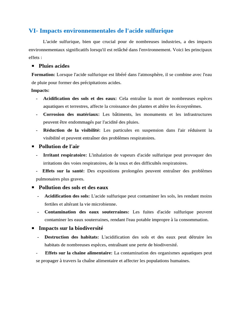 Impacts environnementaux de l'acide sulfurique | PDF | Environnement ...
