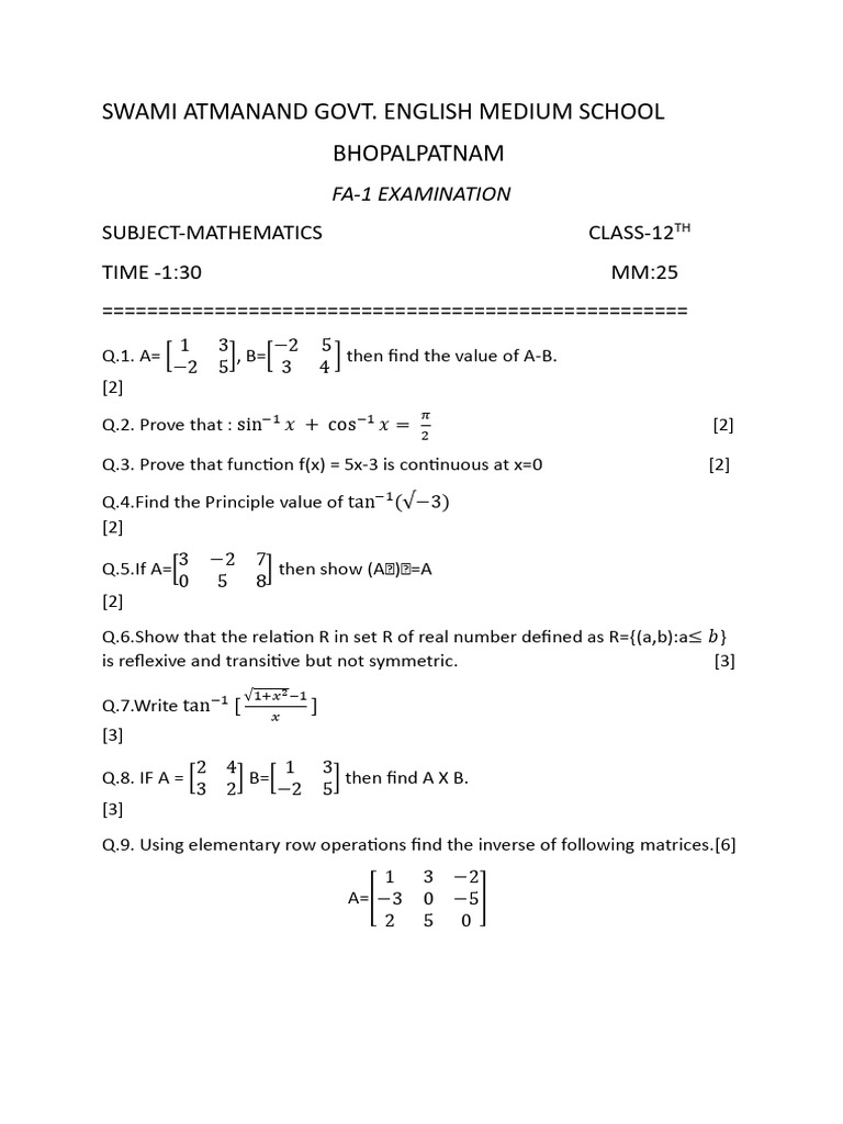 Fa1 maths 12th pdf