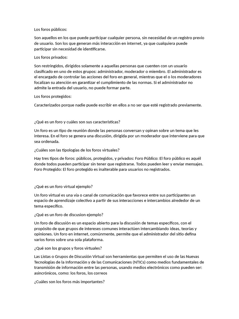 Tipos de foros virtuales y su uso | PDF | Foro de Internet ...