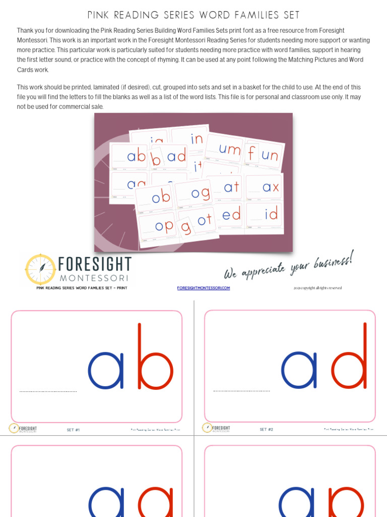 Pink Reading Series Word Families Sets Print Foresight | PDF | Monopoly ...
