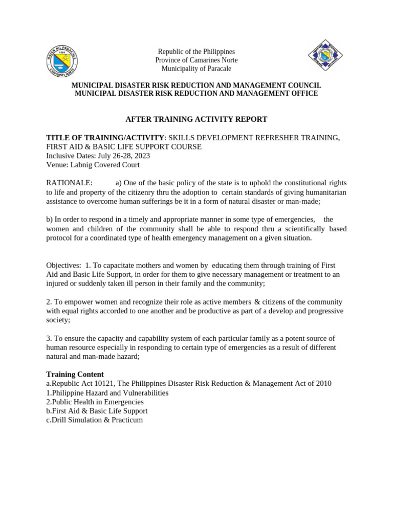 Mdrrmo After Training Activity Report Labnig | PDF | First Aid ...
