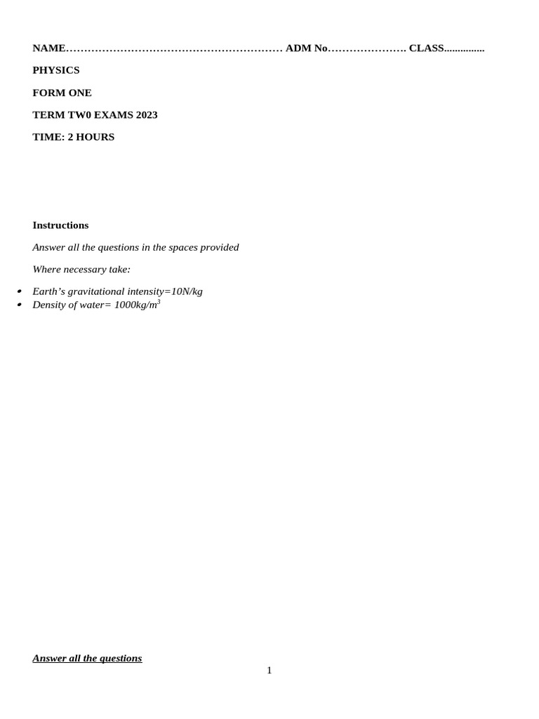Physics F1t2 Qs Pdf Density Pressure