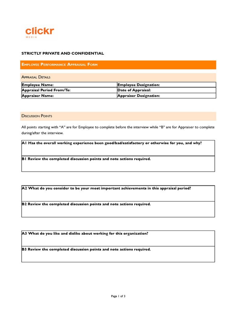 Employee Performance Appraisal Form | PDF