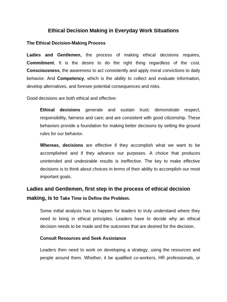 Ethical Decision Making 2nd Half 1 | PDF | Employment | Decision Making