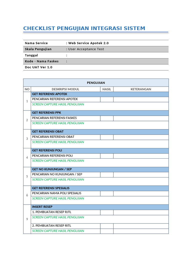Checklist UAT Web Service Apotek 2.0 | PDF