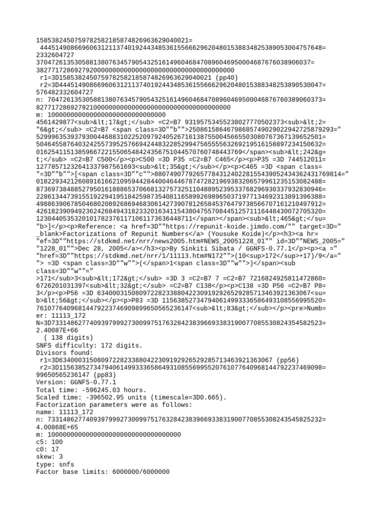 Factorization of Large Repunit Numbers | PDF | Factorization | Prime Number
