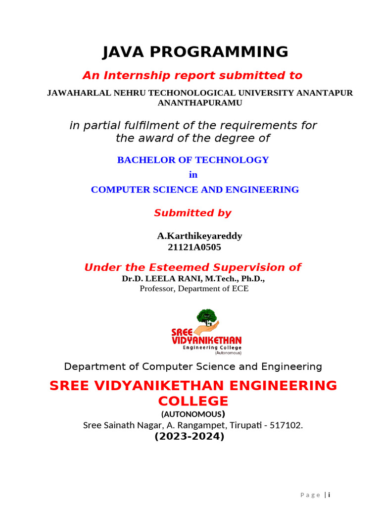 Java Programming Internship Report | PDF | Area | Software Engineering