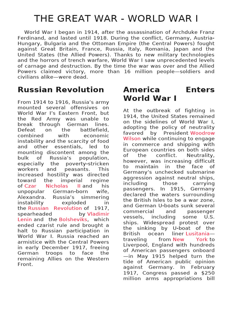 Overview of World War I Events | PDF | World War I | Allies Of World War I