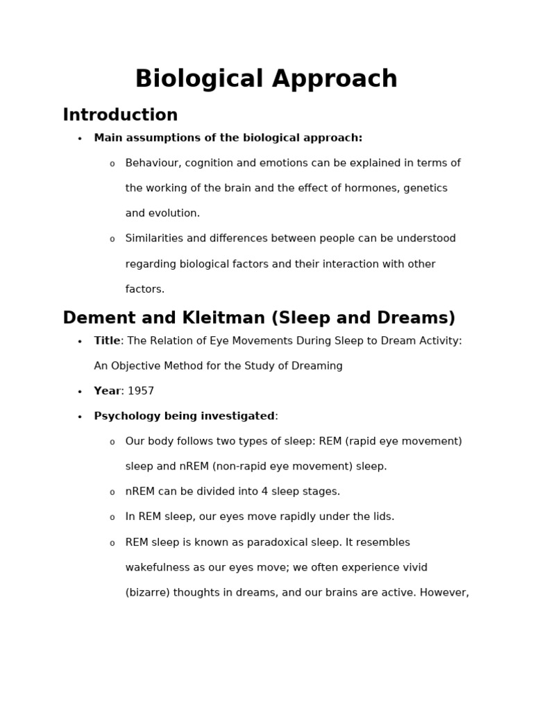 Biological Approach to Sleep and Dreams | PDF | Sleep | Rapid Eye ...