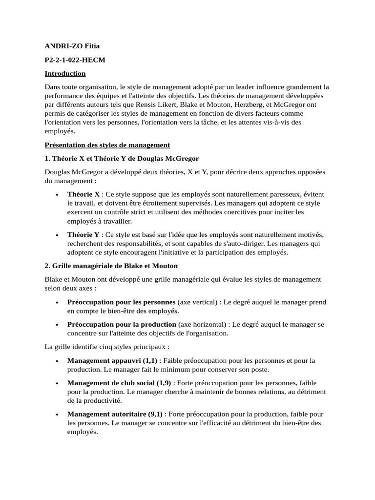 Styles de management et motivation | PDF | Motivation | Motivant