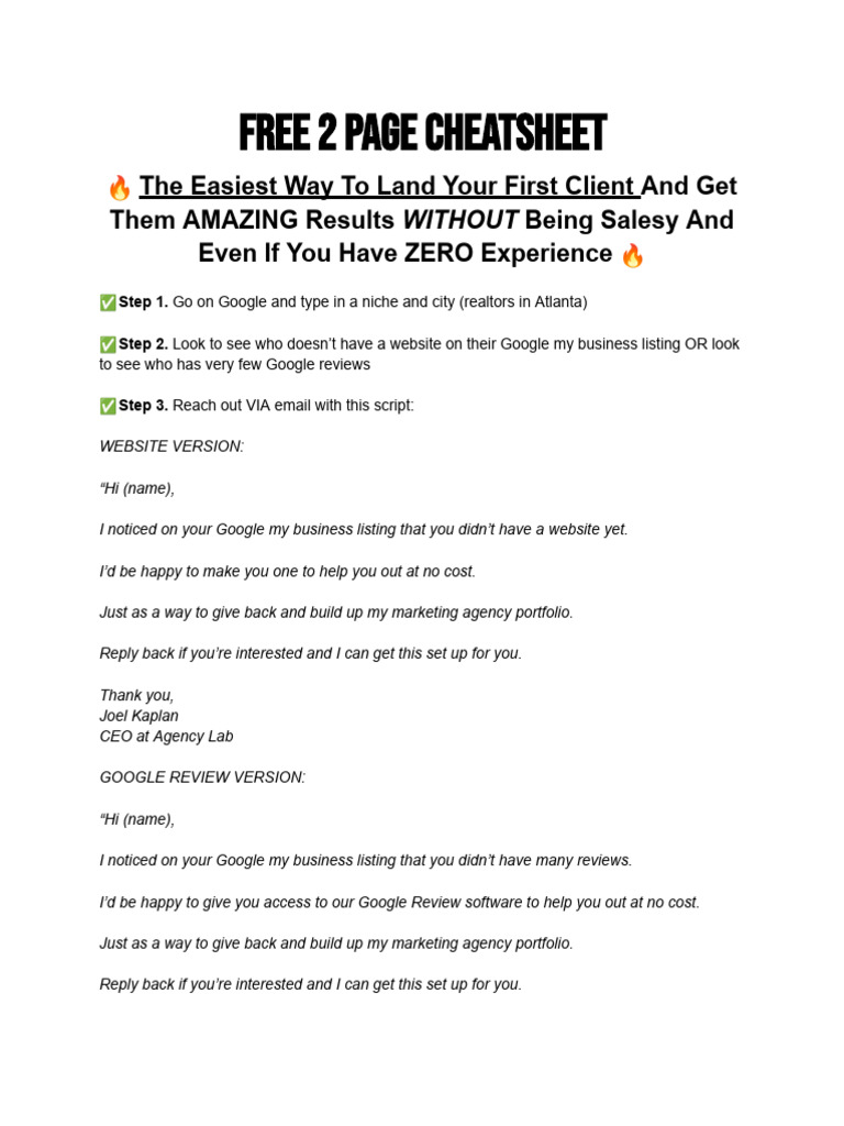 First Client Strategy Cheatsheet | PDF | Software | Computing
