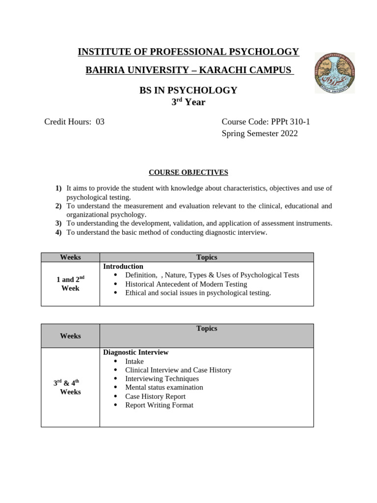 Psychological Testing Course Overview | PDF | Psychological Testing ...