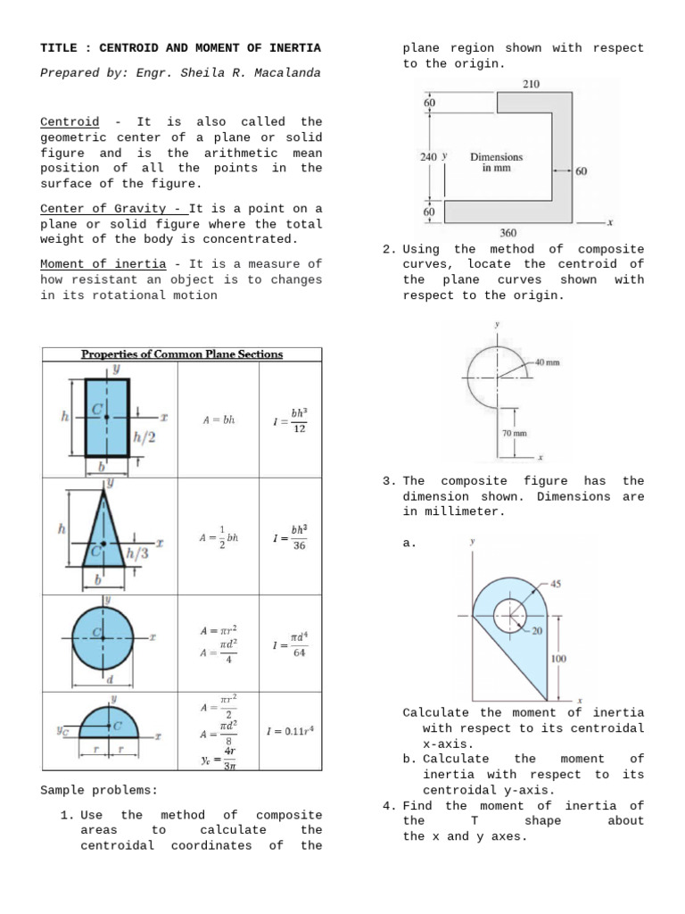 Day7 Centroid and Moment of Inertia | PDF | Cartesian Coordinate System ...