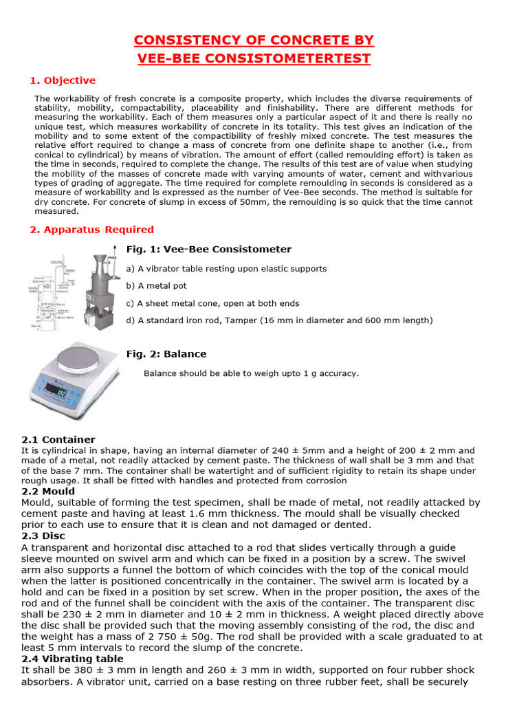 Vee-Bee Consistometer Test for Concrete | PDF | Concrete | Applied And ...