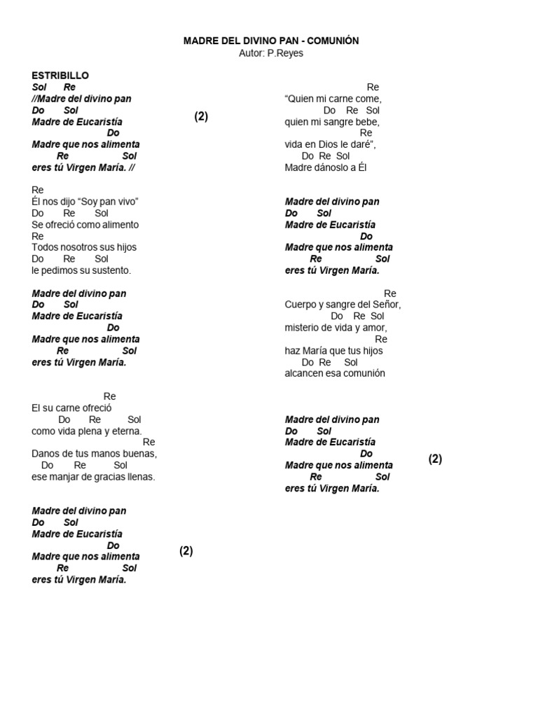 Madre del Divino Pan: Letra y Acordes | PDF | eucaristía | María, madre ...