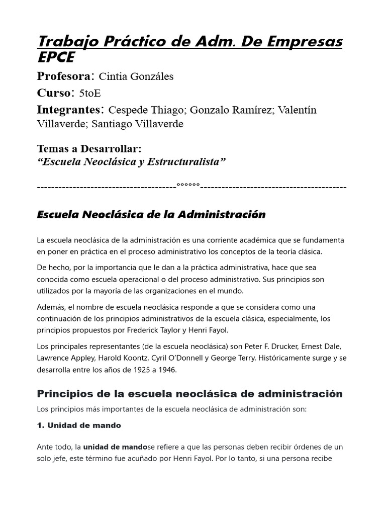 Teor%C3%ADa Neoclasica y Estructuralista de La Administracion (1) | PDF ...