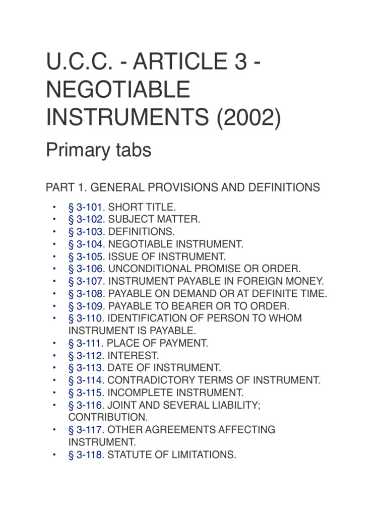 UCC Article 3: Negotiable Instruments | PDF | Negotiable Instrument ...