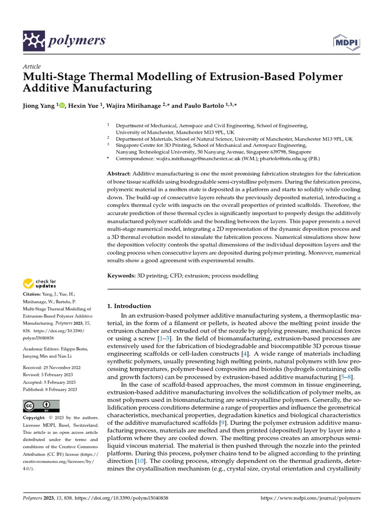 Multi-Stage Thermal Modelling of Extrusion-Based P | PDF | Shear Stress ...