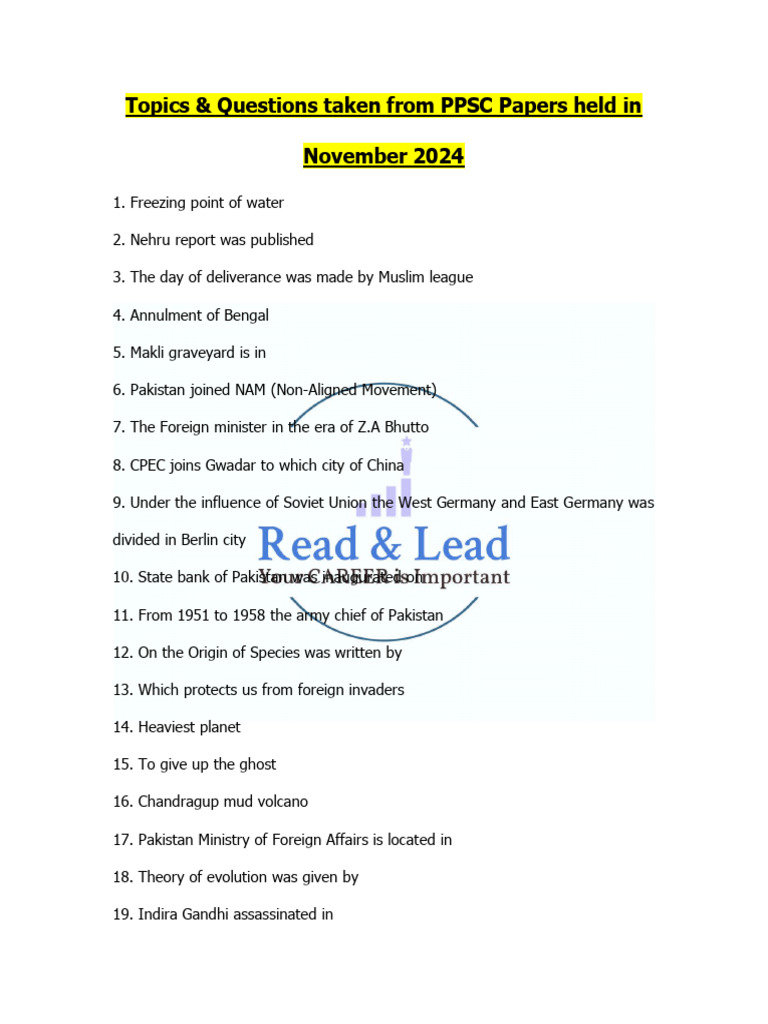 Latest Topics Asked in PPSC Tests | PDF | Pakistan | Muhammad Ali Jinnah