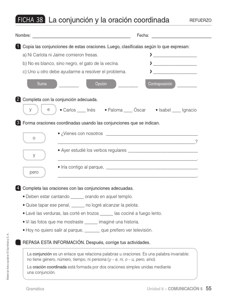 Las Oraciones Coordinadas 5to | PDF | Semántica | Mecánica del lenguaje