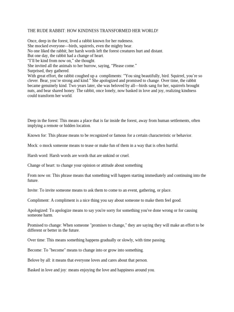 Kindness Transforms the Rude Rabbit | PDF