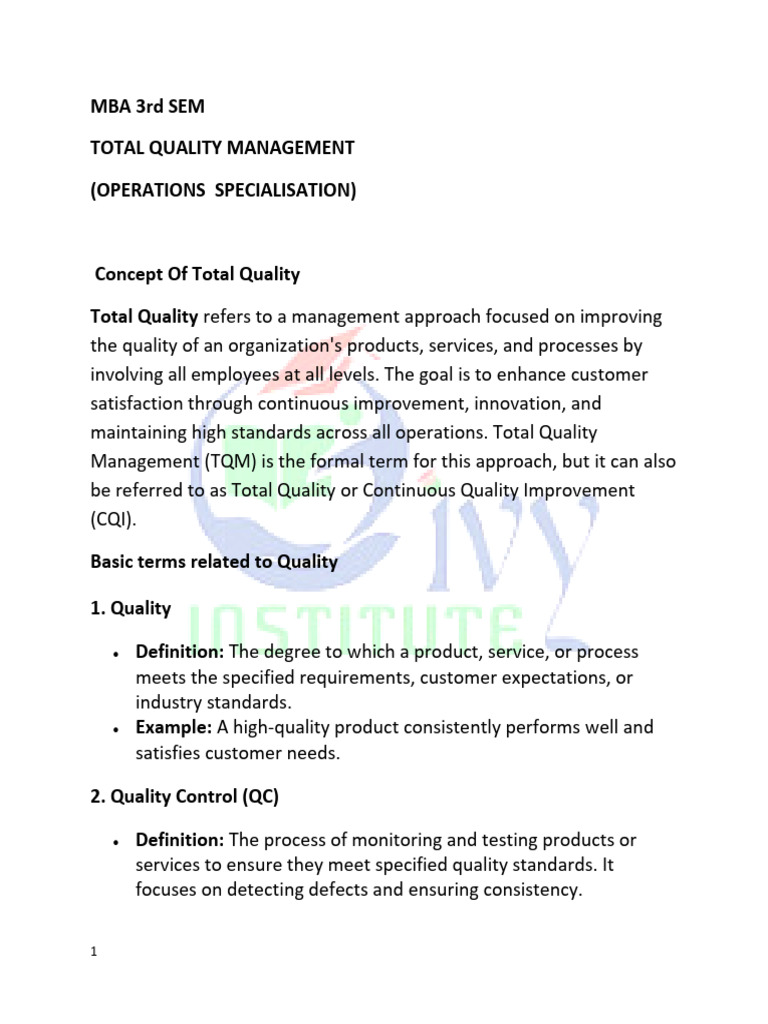 Total Quality Management Concepts Explained | PDF | Quality Assurance ...