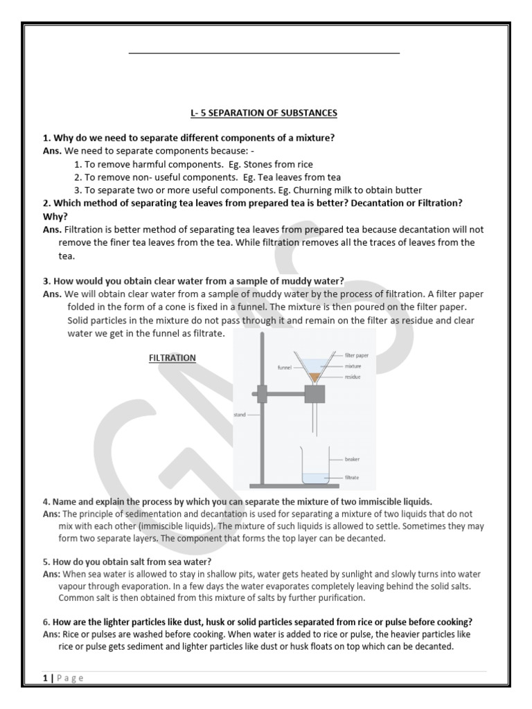 L5 - Separation of Substances | PDF | Filtration | Mixture