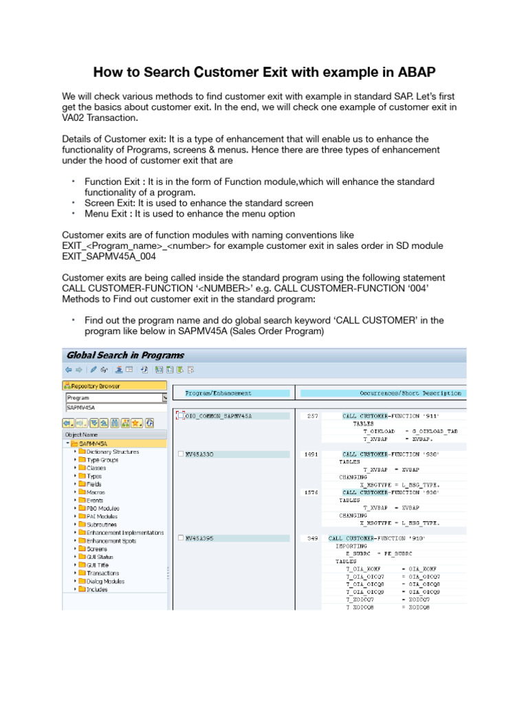 Customer Exit Enhancements in ABAP | PDF | Menu | Software Development