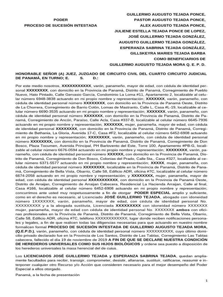Poder para Sucesión Intestada en Panamá | PDF | Panamá | Documentos legales