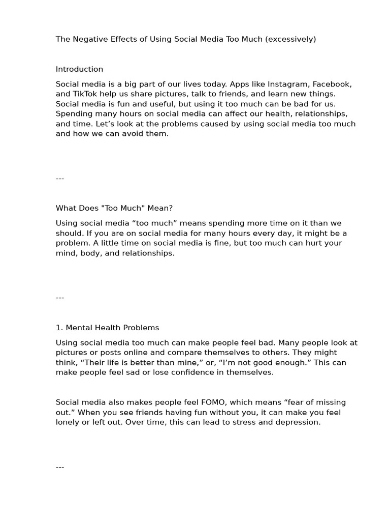 Negative Effects of Excessive Social Media | PDF | Psychology
