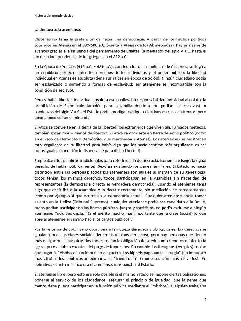 La Democracia Ateniense y Apuntes Roma | PDF | Antigua Grecia | Esparta