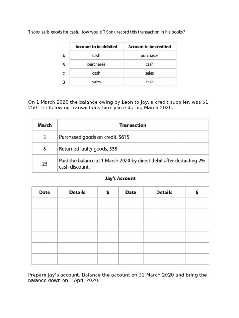 Chapter 6 Double Entry Bookeeping Practice From Past Paper Pdf