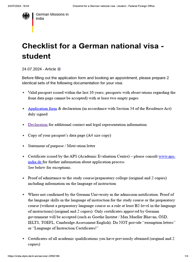 German Student Visa Application Checklist | PDF | Travel Visa | Insurance