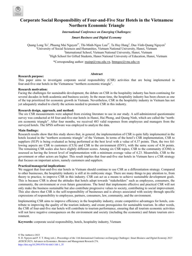 CSR in Vietnam's Luxury Hotels | PDF | Corporate Social Responsibility ...