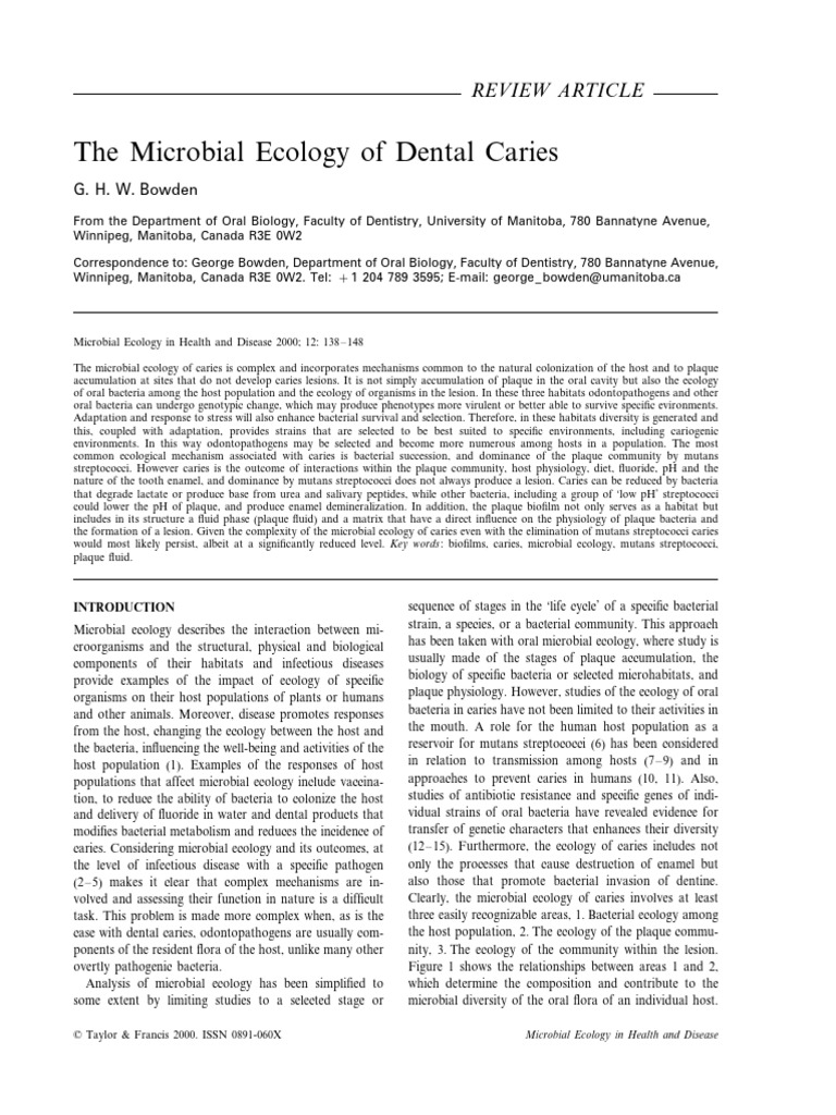 Microbial Ecology of Dental Caries | PDF | Biofilm | Tooth Enamel