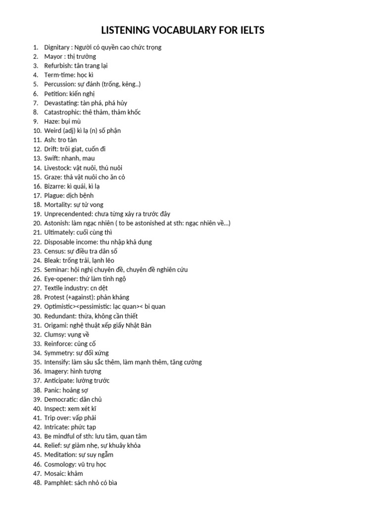 Listening Vocabulary For Ielts | PDF