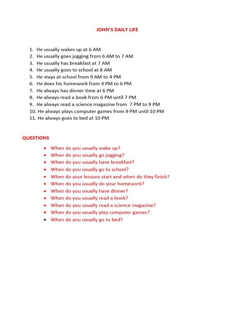 John's Daily Routine Overview | PDF