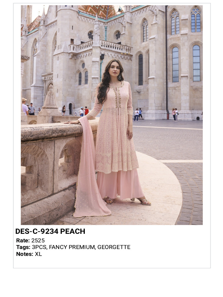 DES-C-9234 PEACH: Rate: 2525 Tags: 3Pcs, Fancy Premium, Georgette Notes ...