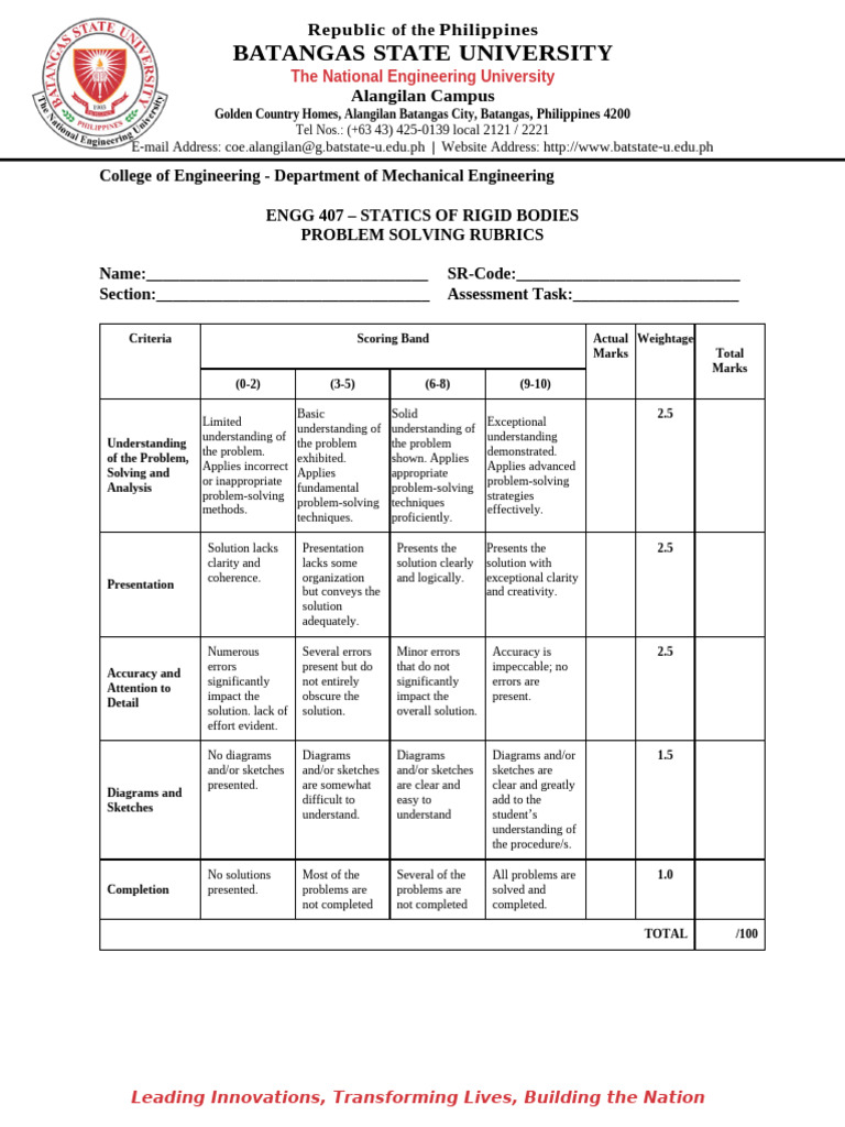 Problem Solving Rubrics 1 | PDF
