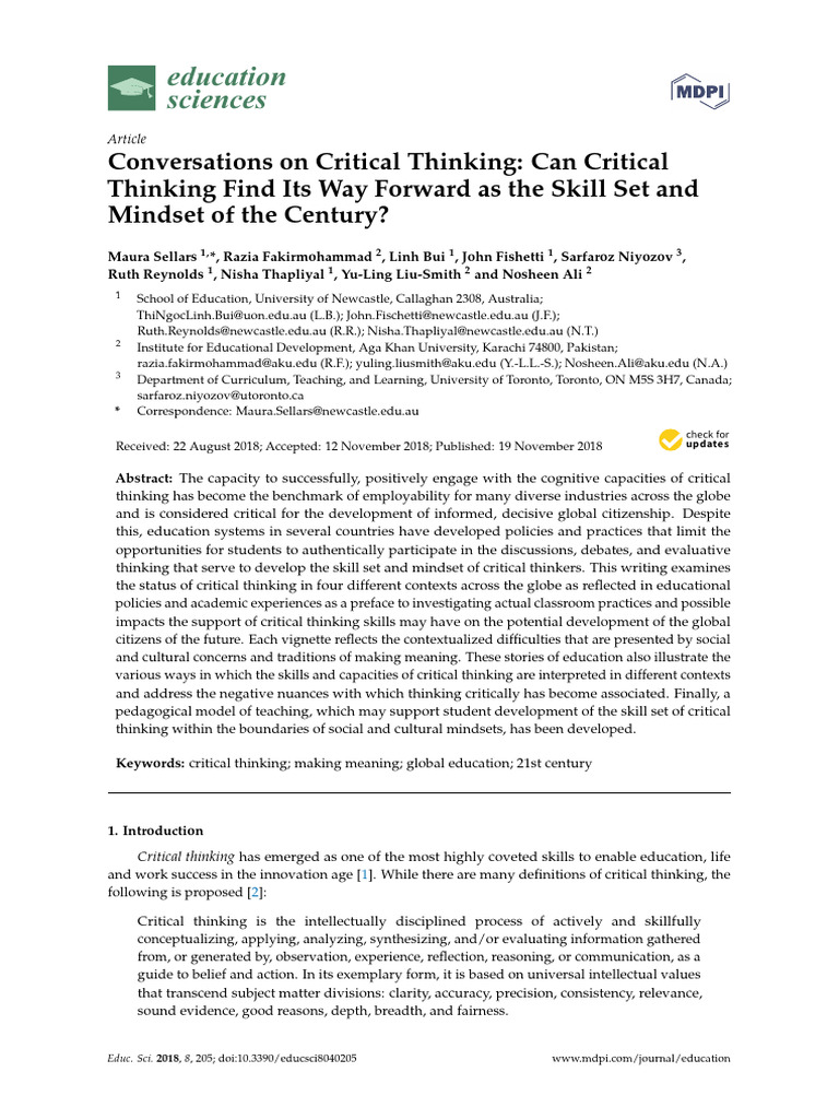 Critical Thinking in Global Education Contexts PDF Critical