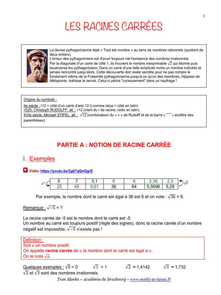 Racines carrées et Pythagoriciens | PDF | Racine carrée | Équations