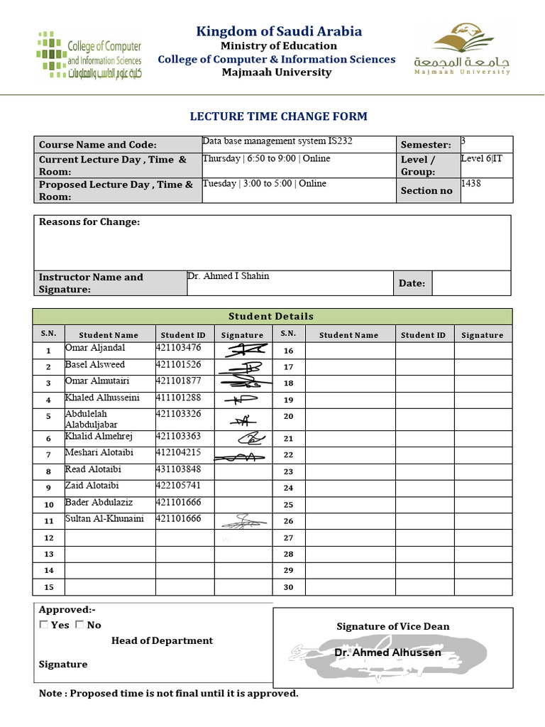 Lecture Time Change Form | PDF