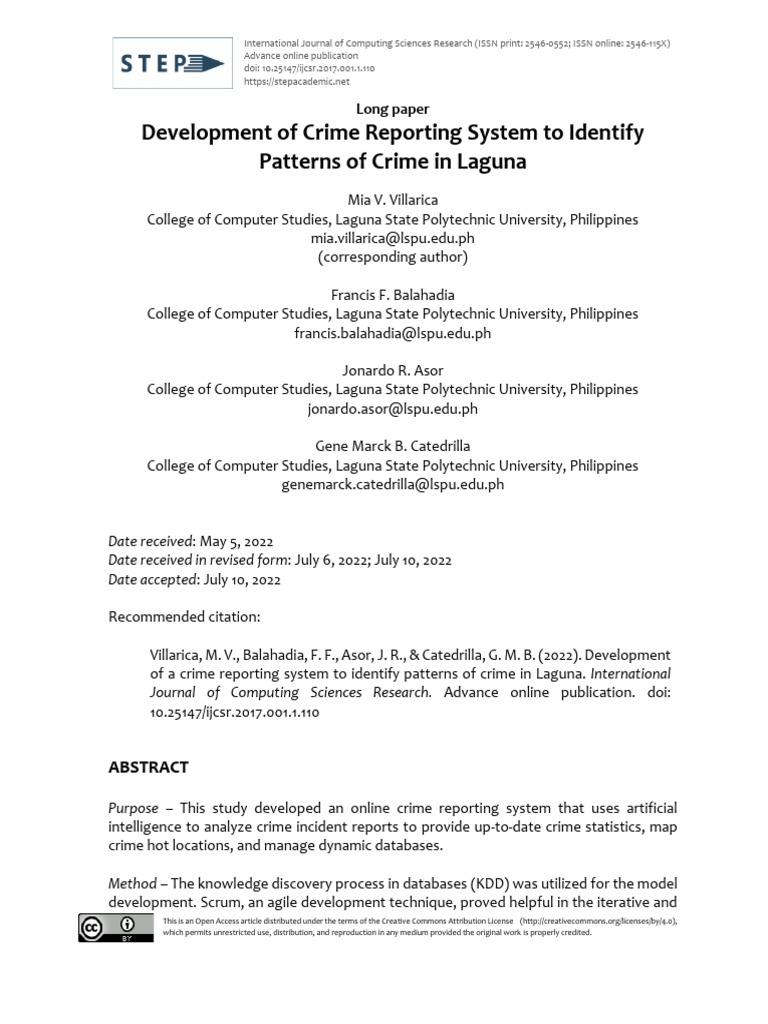 Crime Reporting System Development in Laguna | PDF | Statistical ...