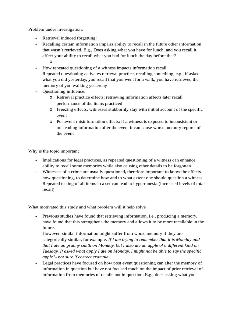 Impact of Questioning on Witness Recall | PDF | Recall (Memory) | Memory