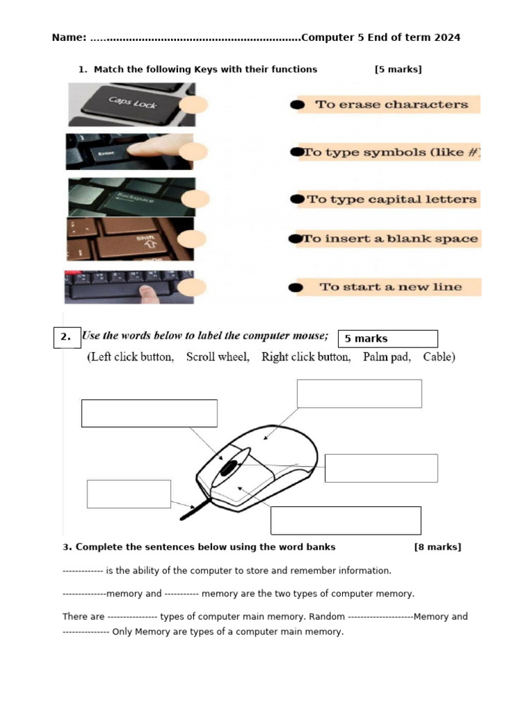 Computer Basics Assessment 2024 | PDF | Computer Data Storage ...